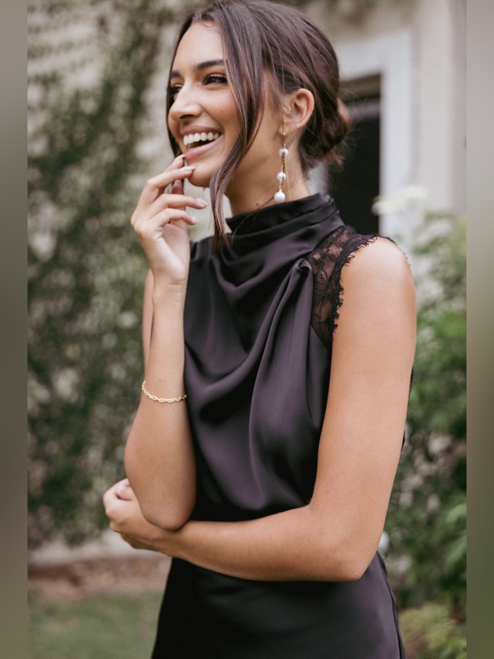 NEW Petal & Pup Anabelle Black Satin Lace Halter Maxi Dress Formal Black Tie - Picture 9 of 11
